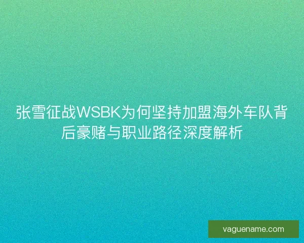 张雪征战WSBK为何坚持加盟海外车队背后豪赌与职业路径深度解析